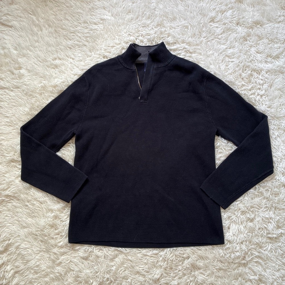 Gap Mens Preppy Quarter Zip Sweater Black 100% Cotton Mock Neck Workwear Large